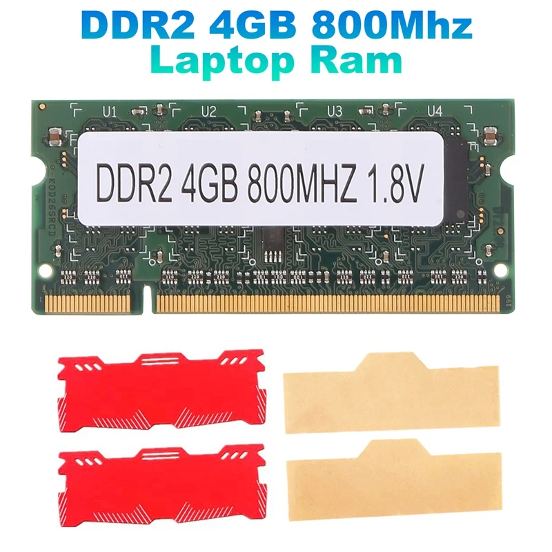 4GB DDR2 Laptop Ram+Cooling Vest 800Mhz PC2 6400 SODIMM 2RX8 200 Pins For Intel AMD Laptop Memory Ram
