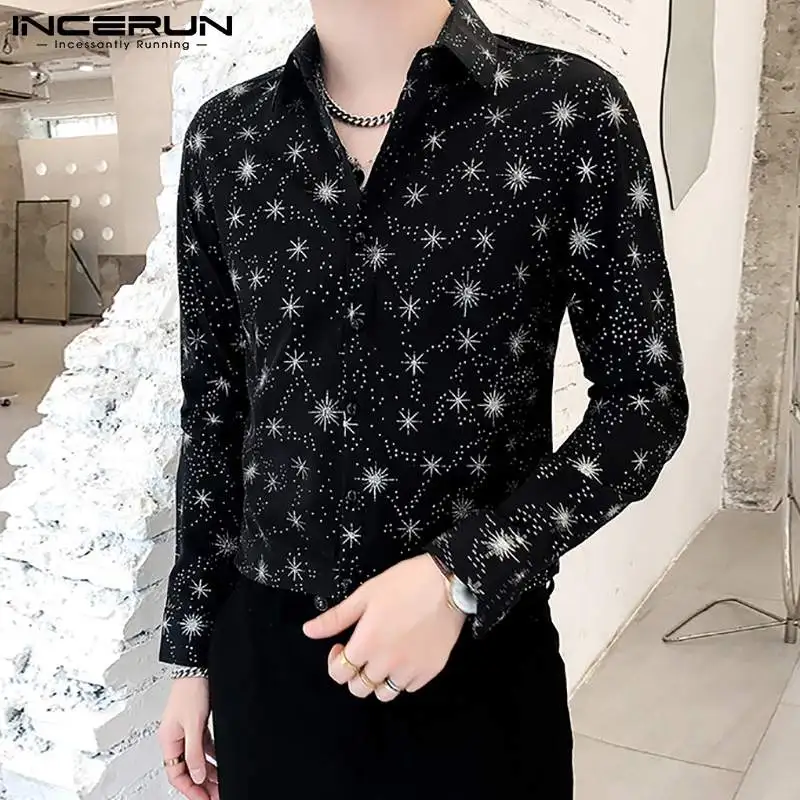 

Новинка, мужская повседневная Уличная одежда со звездами, подходящая ко всему блузка, Лидер продаж, мужская рубашка с воротником с лацканам...