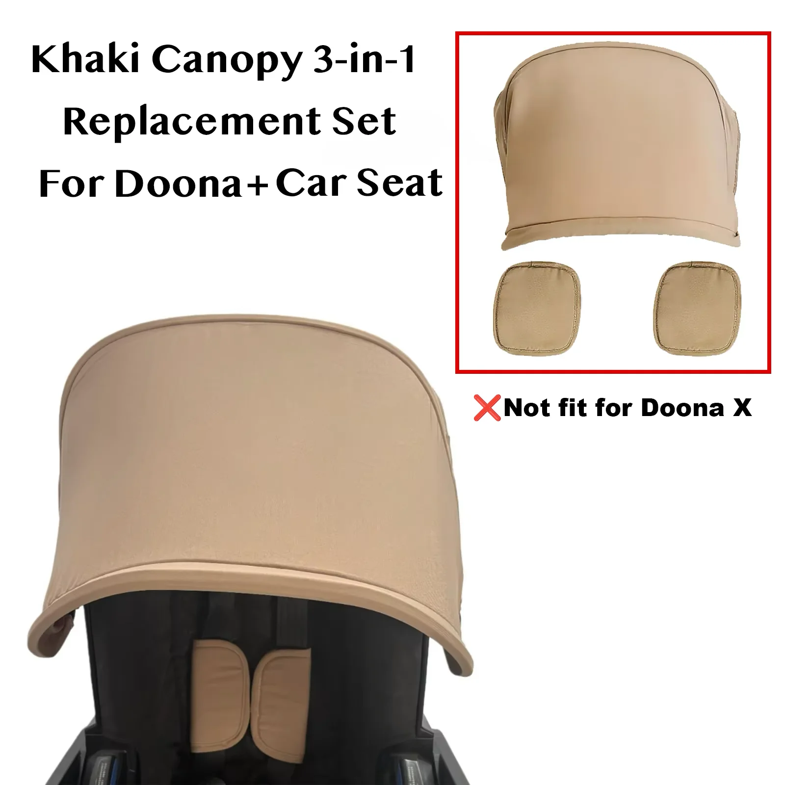 Фото Для Doona+ и Doona I: Комплект для замены автокресла-коляски - Капюшон цвета хаки + 2 наплечных вкладыша, приятная для кожи ткань, идеальная посадка №1