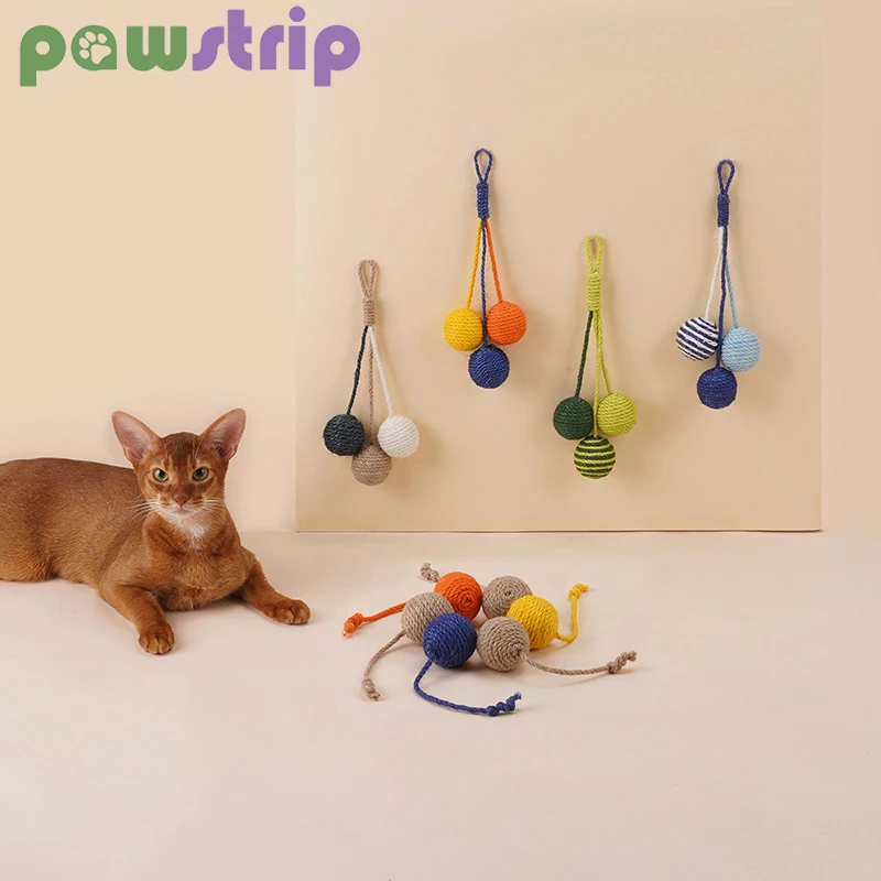 

Catnip Ball Cat Toy Hangable Natural Sisal Bite-resistant Rope Balls Toys Kittens Funny Interactive Training Toy Cat Accessories