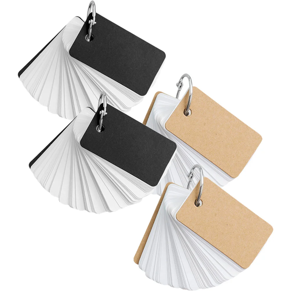 

4 Pcs Cardboard Cover Book Portable Blank Flashcards DIY Mini Memory Binders Words Black Spiral Notebook Pocket Notepads Hoop