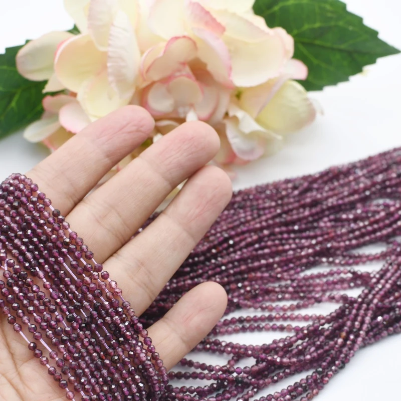 

2mm Natural Faceted Garnet Round stone beads For DIY Bracelet Necklace Jewelry Making Strand 15"