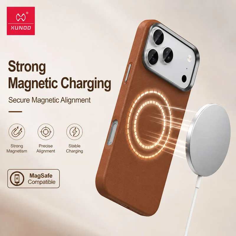 Фото Чехол Xundd для iPhone 17/17 Pro/17 Pro Max с кожаной текстурой, магнитной зарядкой, совместимый с MagSafe, ударопрочный, защита от падений №3