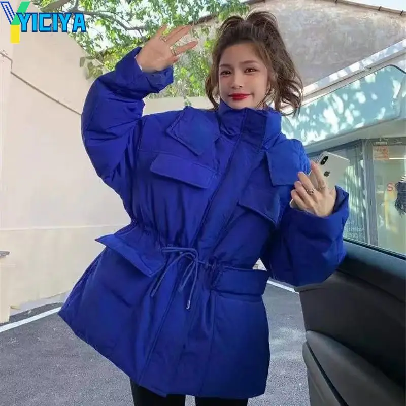 YICIYA Coats Woman Winter 2023 New Streetwear Parkas Jacket Fashion Waist Can Adjust Coat With A Big Hood Thicken Warm Outerwear
