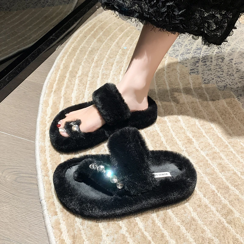 

Зимние хлопковые тапочки, новинка 2023, универсальные шлепанцы с открытым носком, женские хлопковые тапочки с украшением, женская обувь