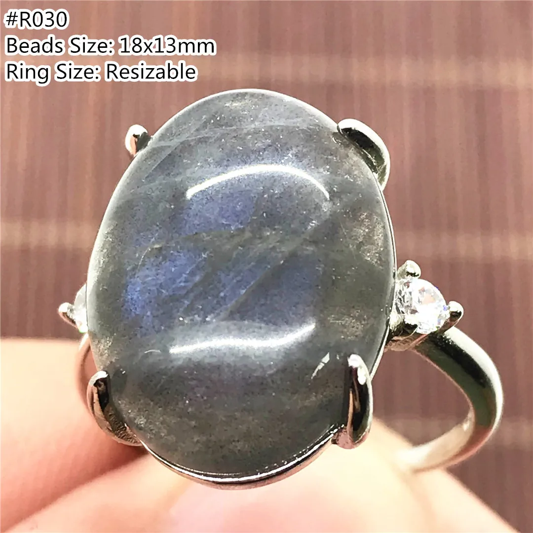 

Top Natural Blue Light Labradorite Ring Jewelry For Women Lady Men Crystal Stone Oval 18x13mm Beads Silver Adjustable Ring AAAAA