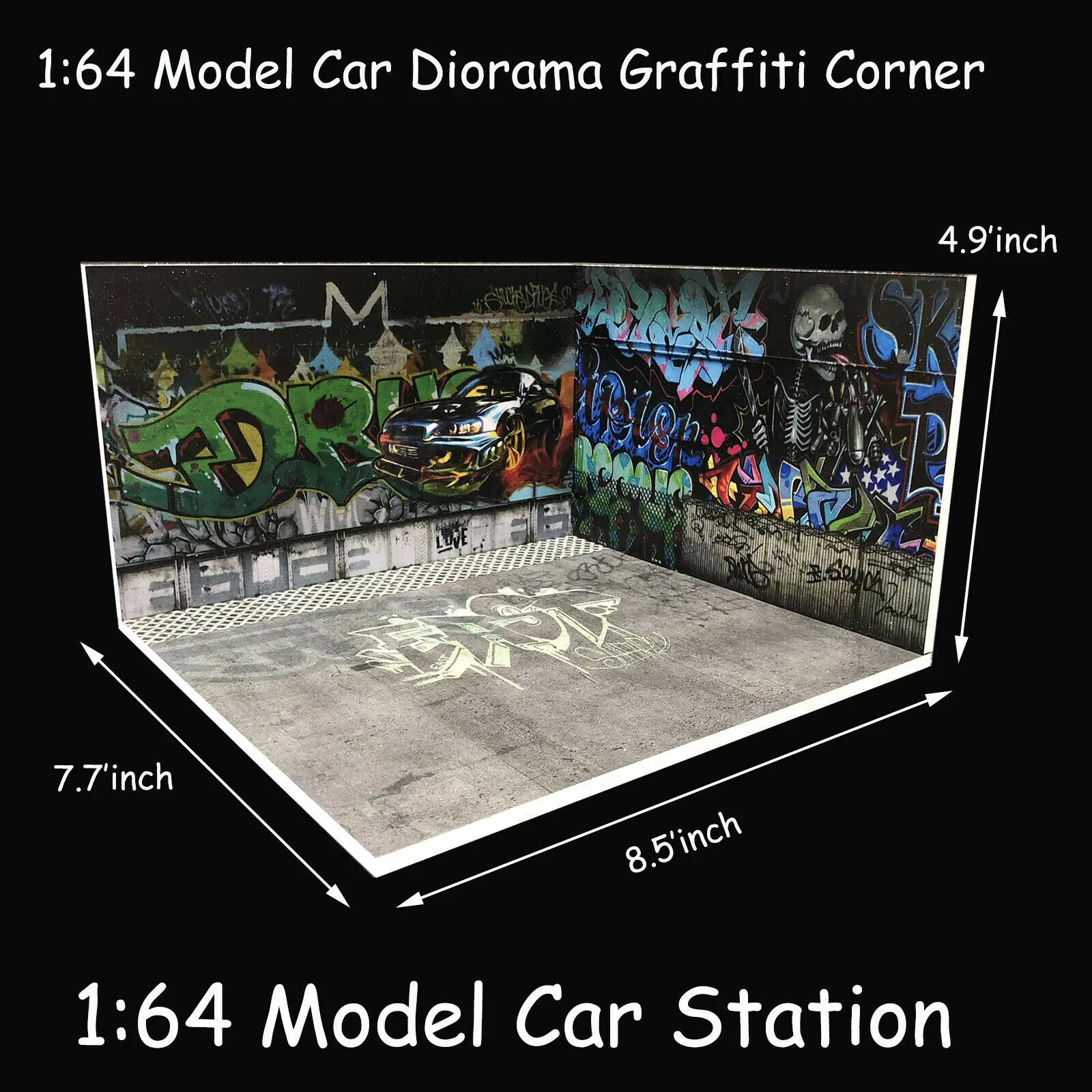 

DIY 1:64 Model Car Diorama Graffiti Corner Scenery Photo Background Parking Station Display assemble