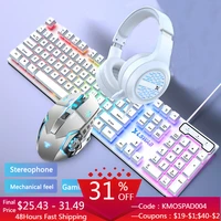 USB Wired Keyboard Mouse Headset Set Mechanical Feel Keyboard with Backlight Gaming Mouse Kit for Gamers Desktop Laptop Offices