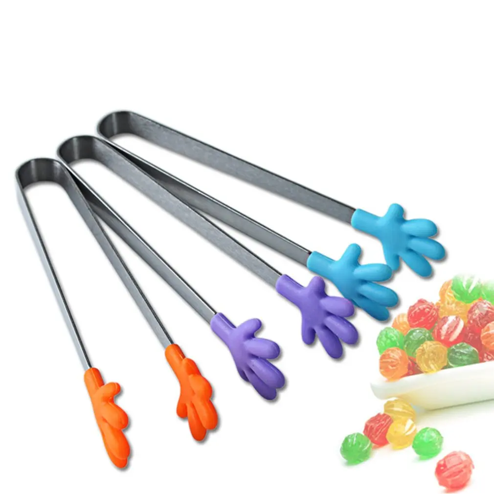 

6pcs Creative Small Palm Silicone Food Tongs Ice Candy Kitchen Stainless Steel Non-slip Mini Tongs Mini Food Serving Utensil