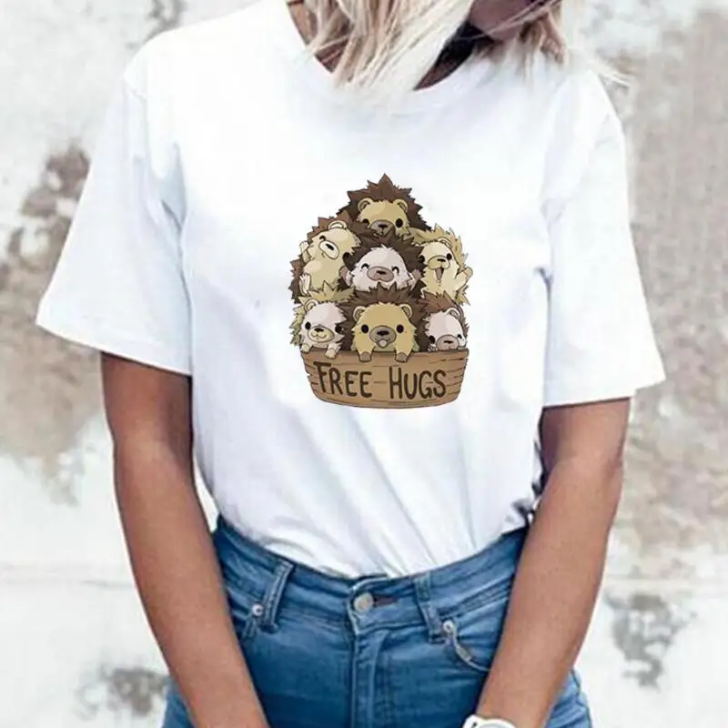 

Free Hugs A Basket of Cute Little Bears Print Women Tshirt Summer Casual Tops Tee Shirt Femme Harajuku Shirt Camiseta Mujer
