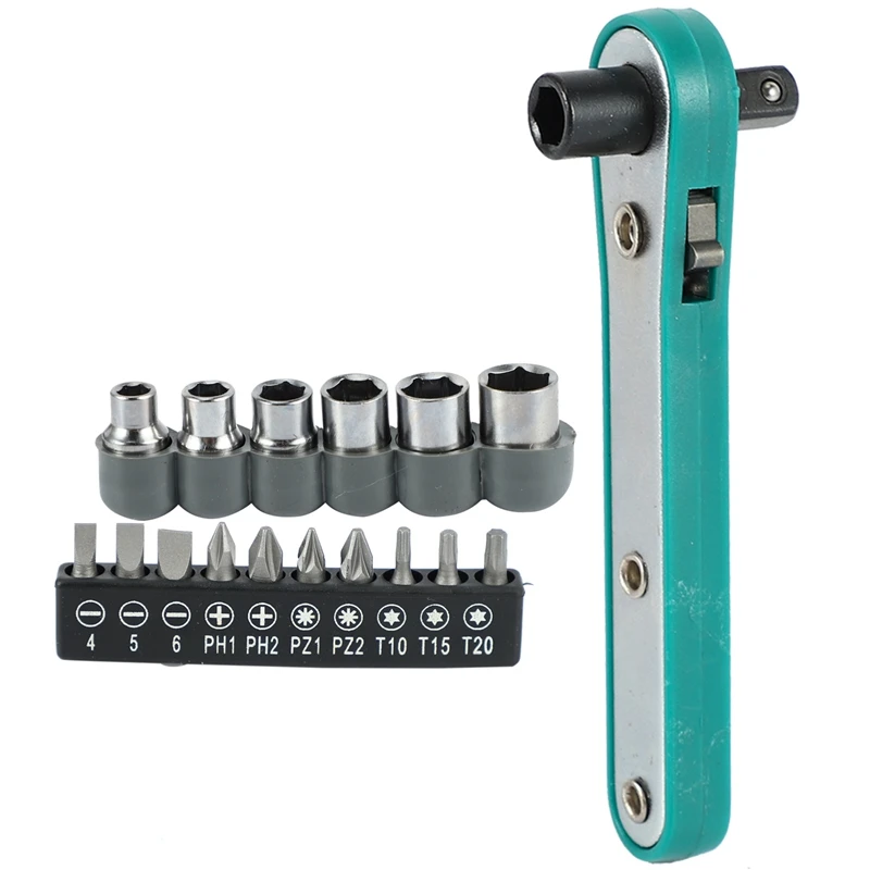 

Spot Goods 17 In 1 Chrome Vanadium Steel Wrench Driver Set Torx Screwdriver Set Ratchet Socket Torque Wrench Screw Bit Flat Bits