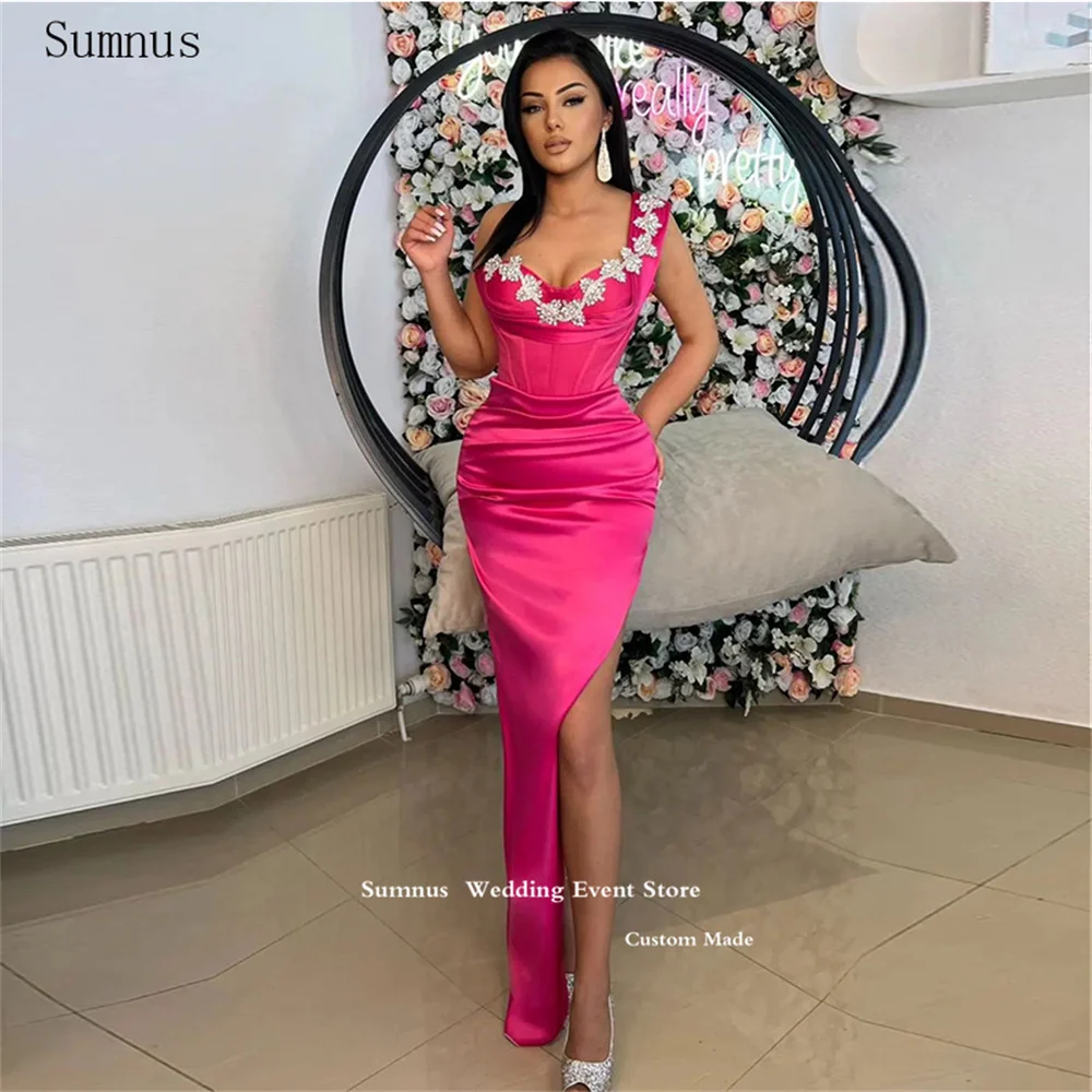 

Пикантное вечернее платье Sumnus с одним открытым плечом, фуксия, с кристаллами, атласные вечерние платья с разрезом и плиссировкой, 2023 Ночное платье