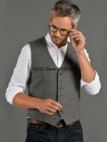 grey vest for men herringbone steampunk v neck single breasted waistcoat wedding groomsmen party sleeveless jacket