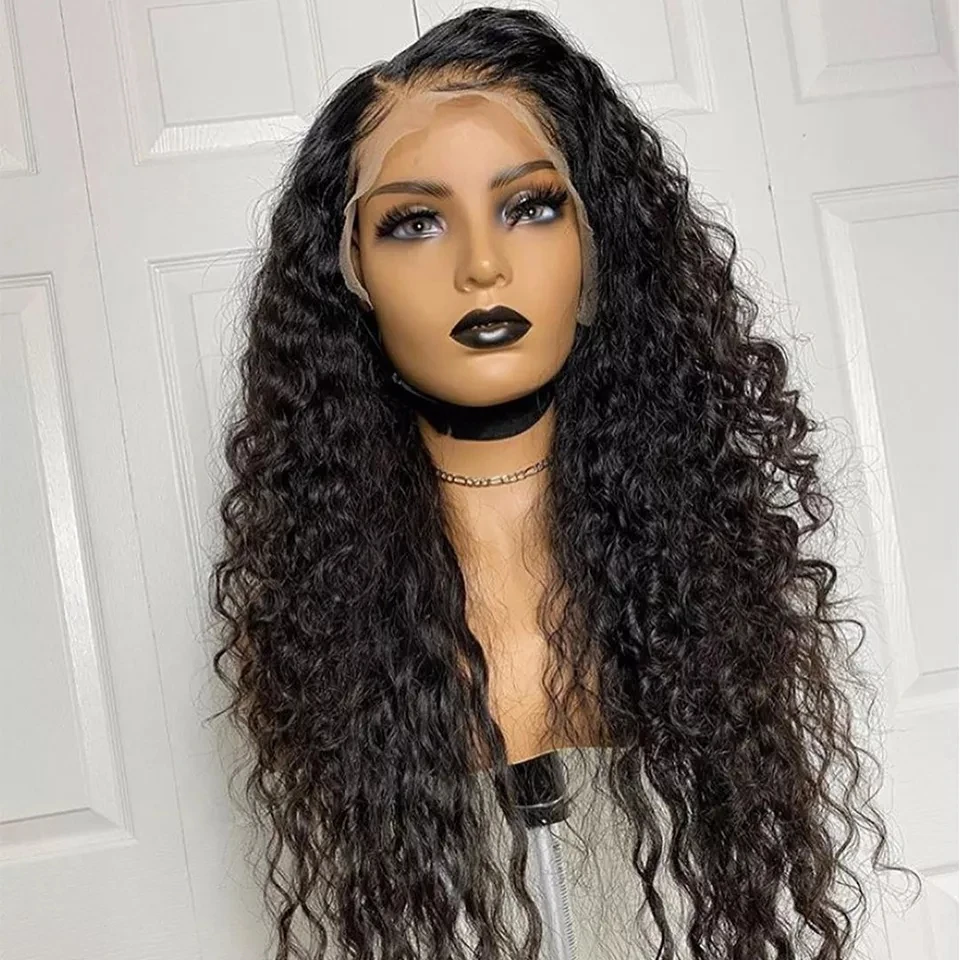 26Inch 180%Density Long Kinky Curly Synthetic Lace Front Wig For Women With Baby Hair Heat Resistant Fiber Hair Daily Wear Wig