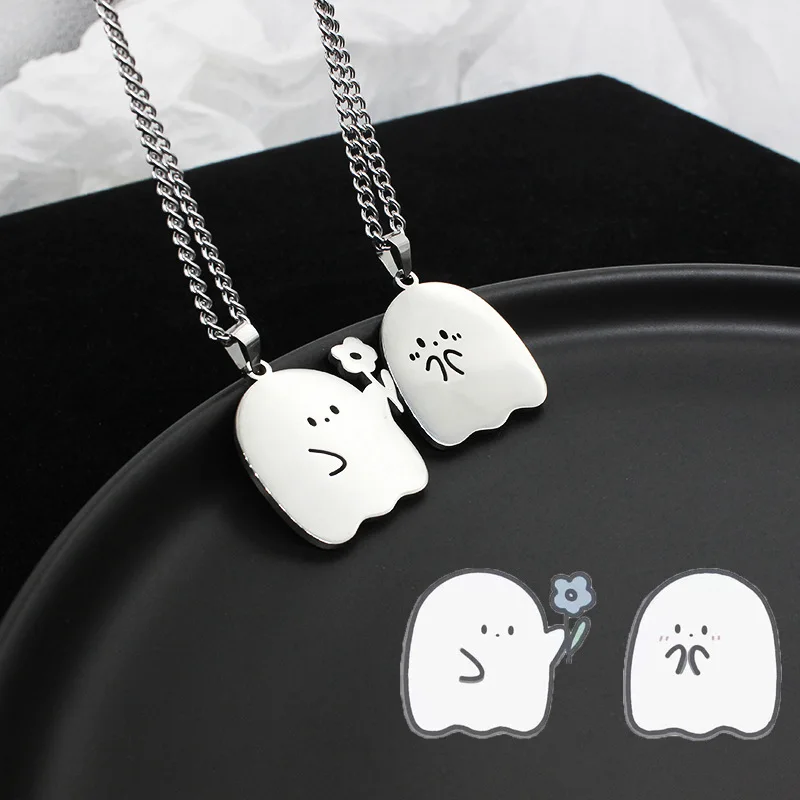

Necklace for Women Ghost Necklaces Woman Flower Shy Pendant High Quality Trend Silver Color Kawaii Fashion Lovers Gift Jewelry