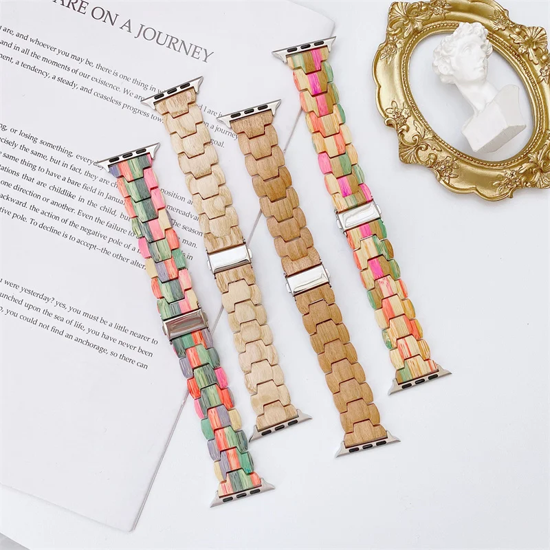 Natural Wooden Strap For Apple Watch Band Series 8 7 6 5 4 SE Link Bracelet For Iwatch 41mm 45mm44mm 40mm 42mm 38mm Luxury Loop