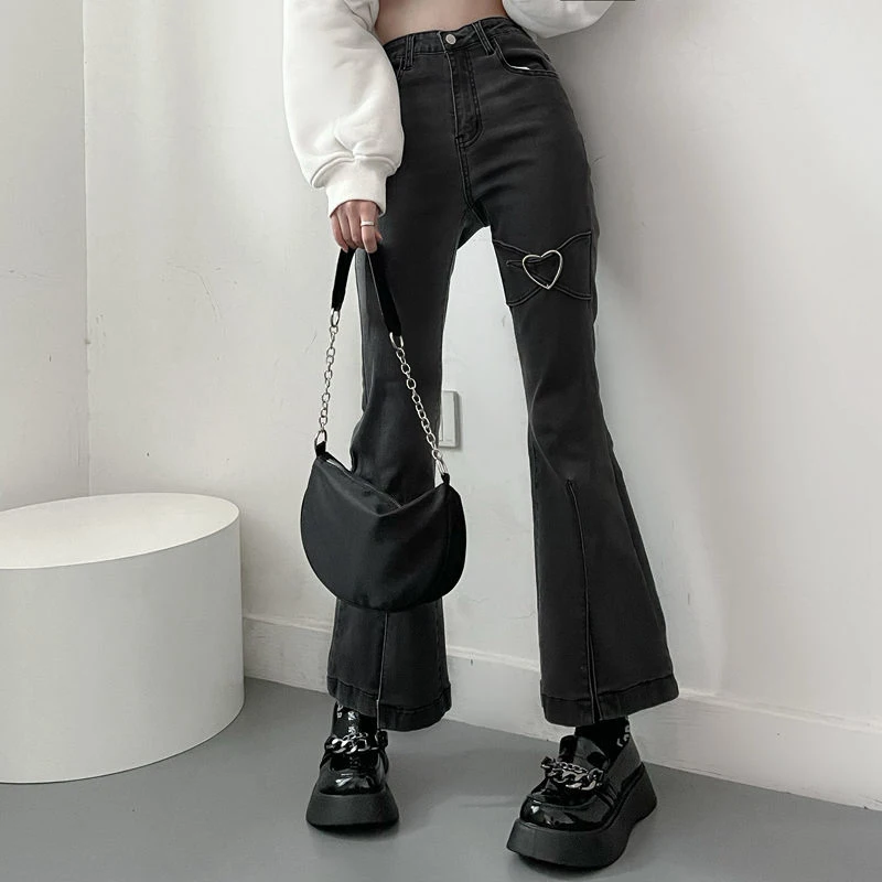 

2022 High Waist Slim Harajuku Y2K Pants Mom Trouser Jeans For Women Vintage Black Denim Flare Pants Streetwear