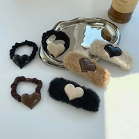 woman girls heart wool hairpins scrunchies simple korean style hair clips women hair accessories tie rope hairgrip headwear