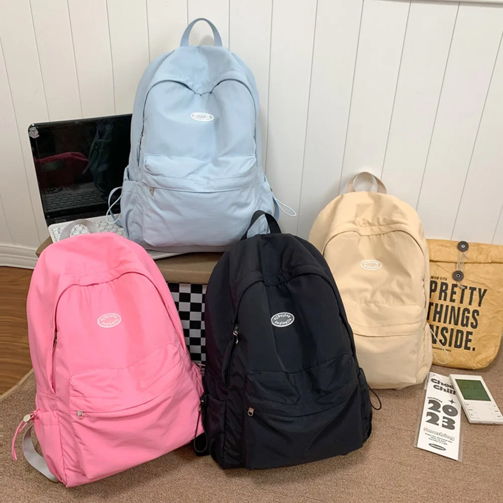 

Unisex Travel Backpack with Mesh Pockets Sports Rucksack Adjustable Strap Solid Color Lightweight Nylon Leisure Exercise Gym Bag