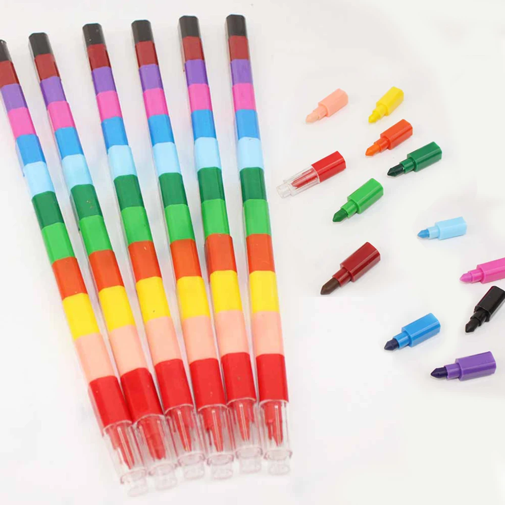

6 Pcs/lot Crayon Creative Building Blocks Crayon Cute Kawaii Graffiti Pens for Painting Korean Stationery Student for Kids