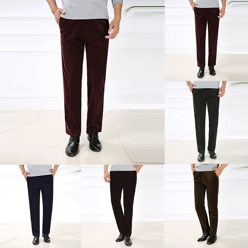 

Mens Winter Casual Corduroy Stretch Slim Formal Straight Pants Business Trousers