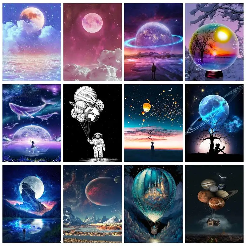 

CHENISTORY Modern Painting By Numbers Moon Night Landscape For Adults Kids Home Decors Fantasy Gift Handmade Wall Art On Canvas