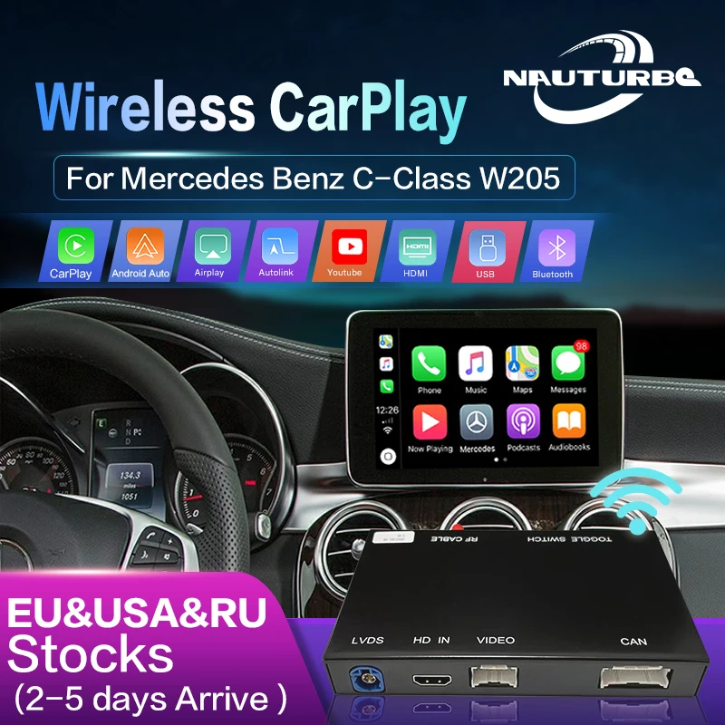 Wireless CarPlay for Mercedes Benz C-Class W205 & GLC 2015-2018, with Android Auto Youtube Mirror Link AirPlay Car Play Function