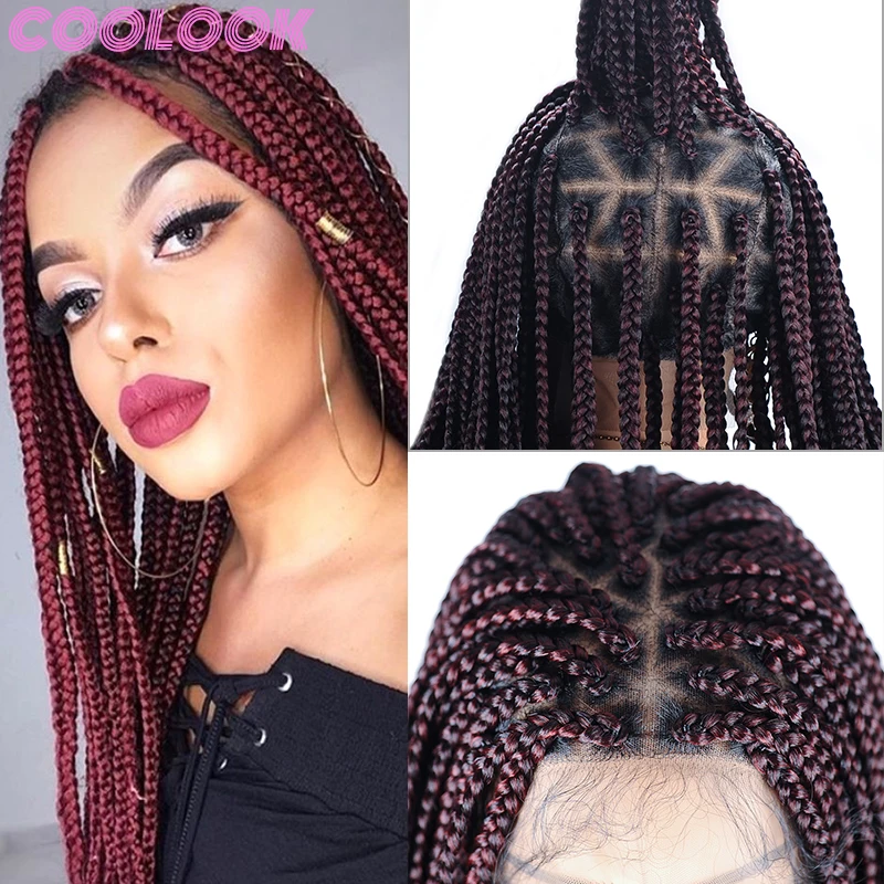 36 Inch Full Lace Box Braid Lace Front Wigs Super Long Knotless Box Braid Frontal Wig BUG Synthetic Braided Wigs for Black Women