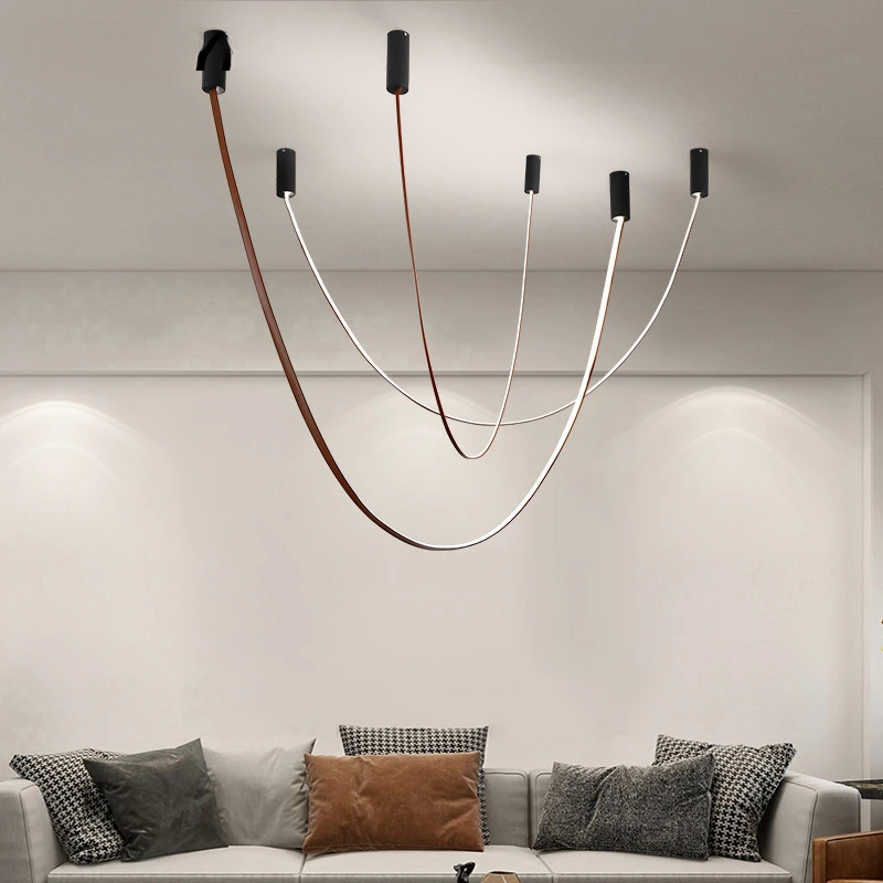 

Modern Long Chandeliers Leather Led Pendant Lamp for Living Dining Room Bedroom Lampara Colgante Techo Light Home Decor Lustre