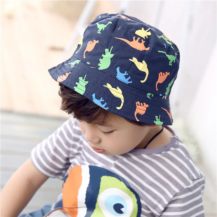 

Dinosaur Print Baby Bucket Hat Cute Cartoon Cotton Children Fisherman Cap Toddler Boys Girls Summer Beach Sun Hats Panama Cap
