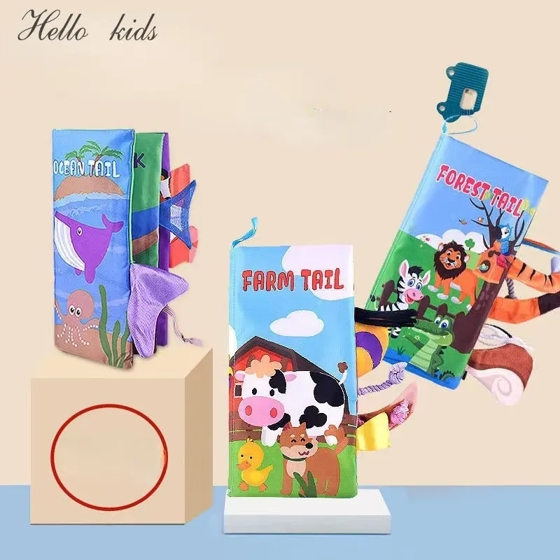 

Детские Тканевые книги для раннего обучения тканевая книга 0-12 месяцев развивающая познавательная игрушка для чтения с животными и хвостом погремушки