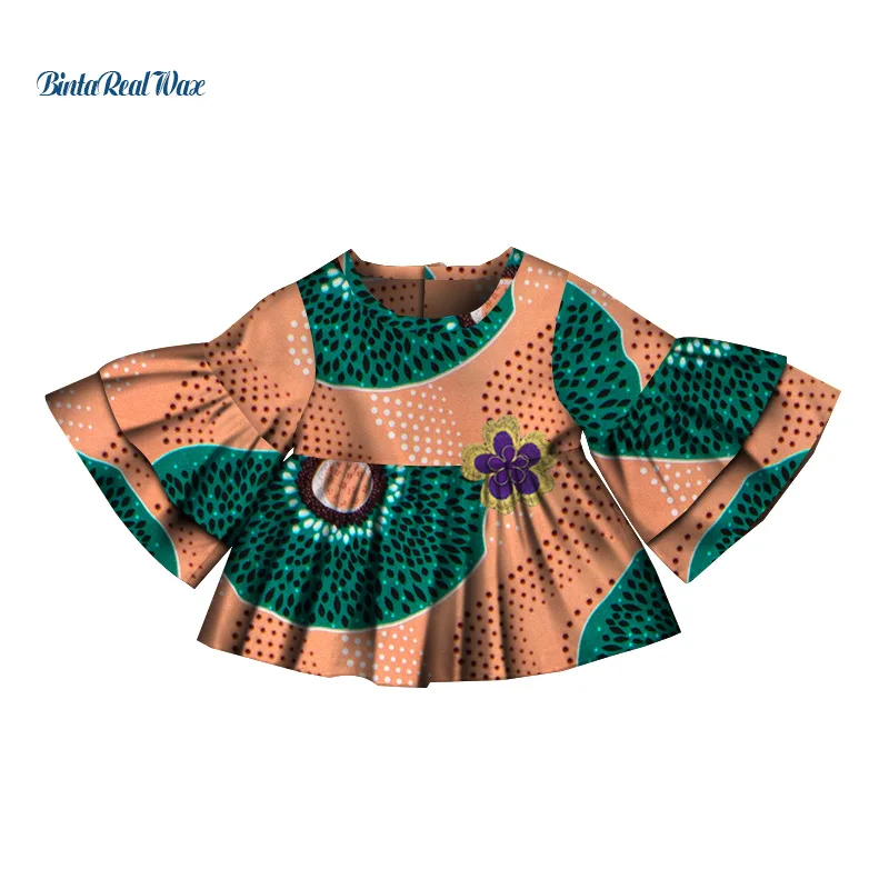 

Lovely Baby Girls Mini Dresses 100% Cotton Print Dresses for Children Bazin Riche African Kids Clothing Flare Sleeve WYT539