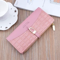 new womens wallet long solid color zipper buckle fashion crocodile pattern thin coin purses multi card holder soft wallet