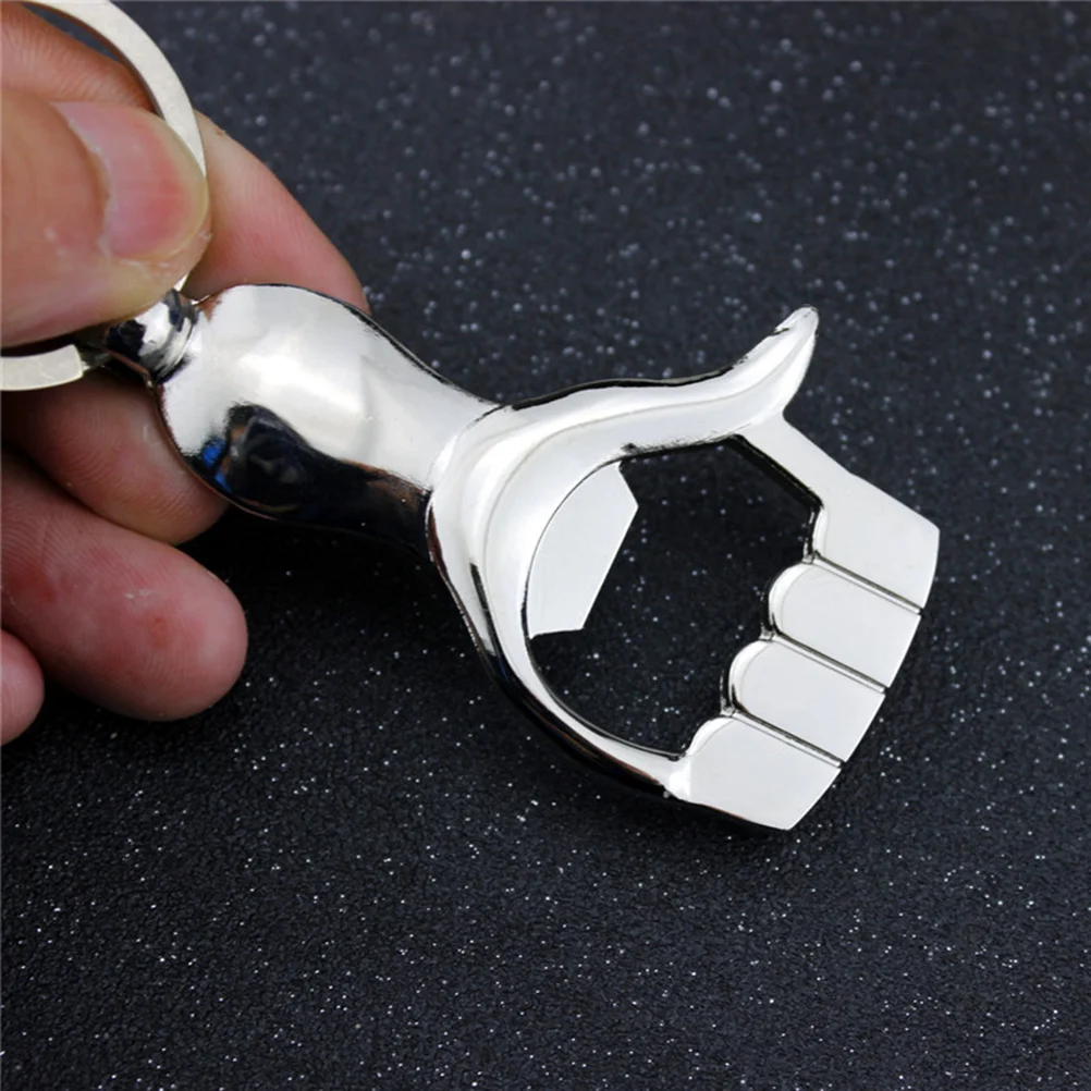 

Hand-shaped Keychain Metal Bottle Opener Beverage Can Opener Great Gift Palm Thumb Up Keyring (Silver)