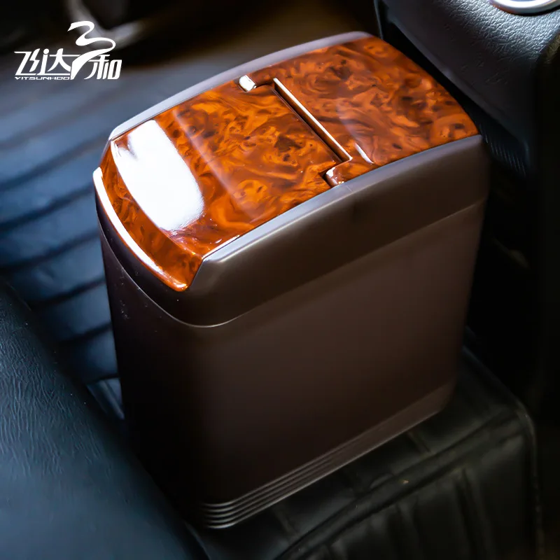 

Retro wood grain car trash can simple car flip mini bucket home study desktop paper basket trash can auto parts trash can