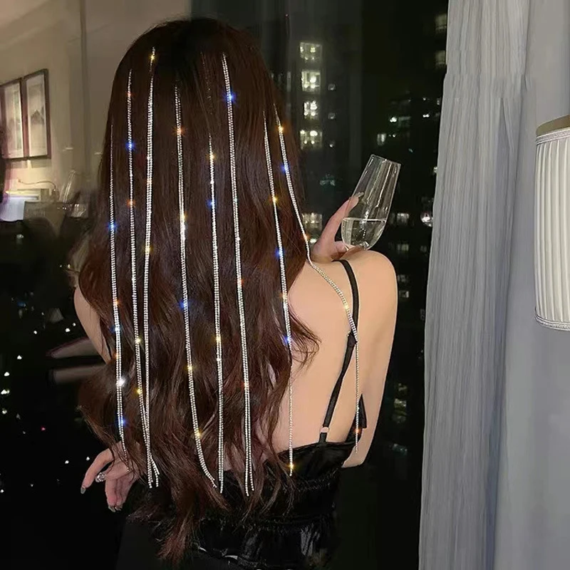 

2021 New Flashing Diamond Chain Hairpin Braided Hair Headdress Tassel Hairpin High Sense Temperament Dirty Braided Hairband