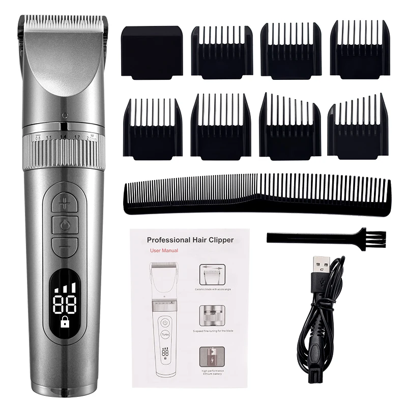 

Full Body Washable Electric Hair Clipper Ceramic Professional Fine Adjustable Hair Trimmer Low Noise Hair Cutting Machine Razor