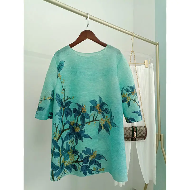 

Skim T-shirt 2022 new classical simple printped blouse design fashion light blue loose short sleeve o neck t shirt female tops