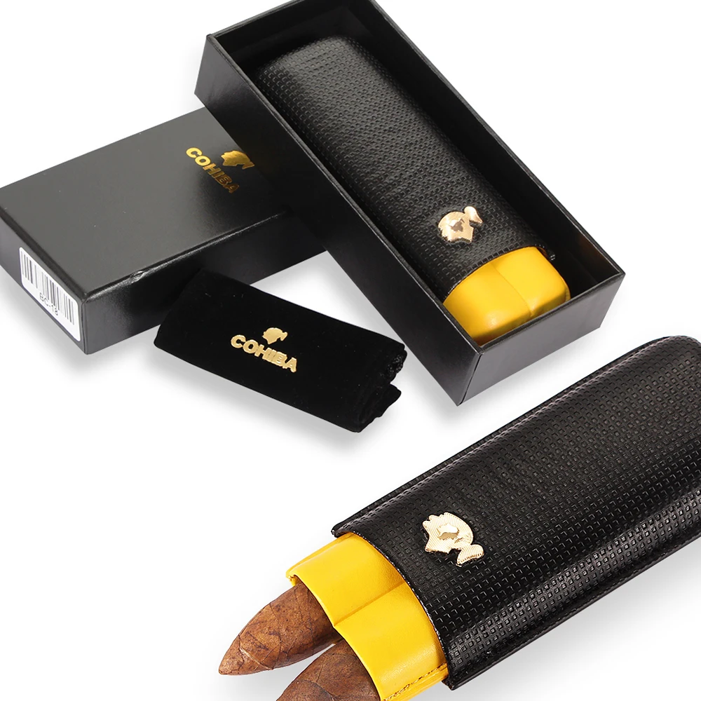 Cohiba Cigar Case Travel Humidor Portable 2 Holder Cigar Storage Bag Outdoor Leather Cigar Tube