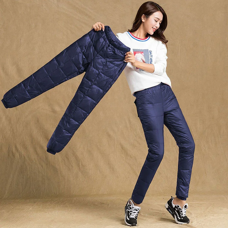 

5 Colors Winter New Women Outdoor Trekking Runing Riding Walking Ski Elastic Waist Trousers Lady Female Warm Thick Down Pants