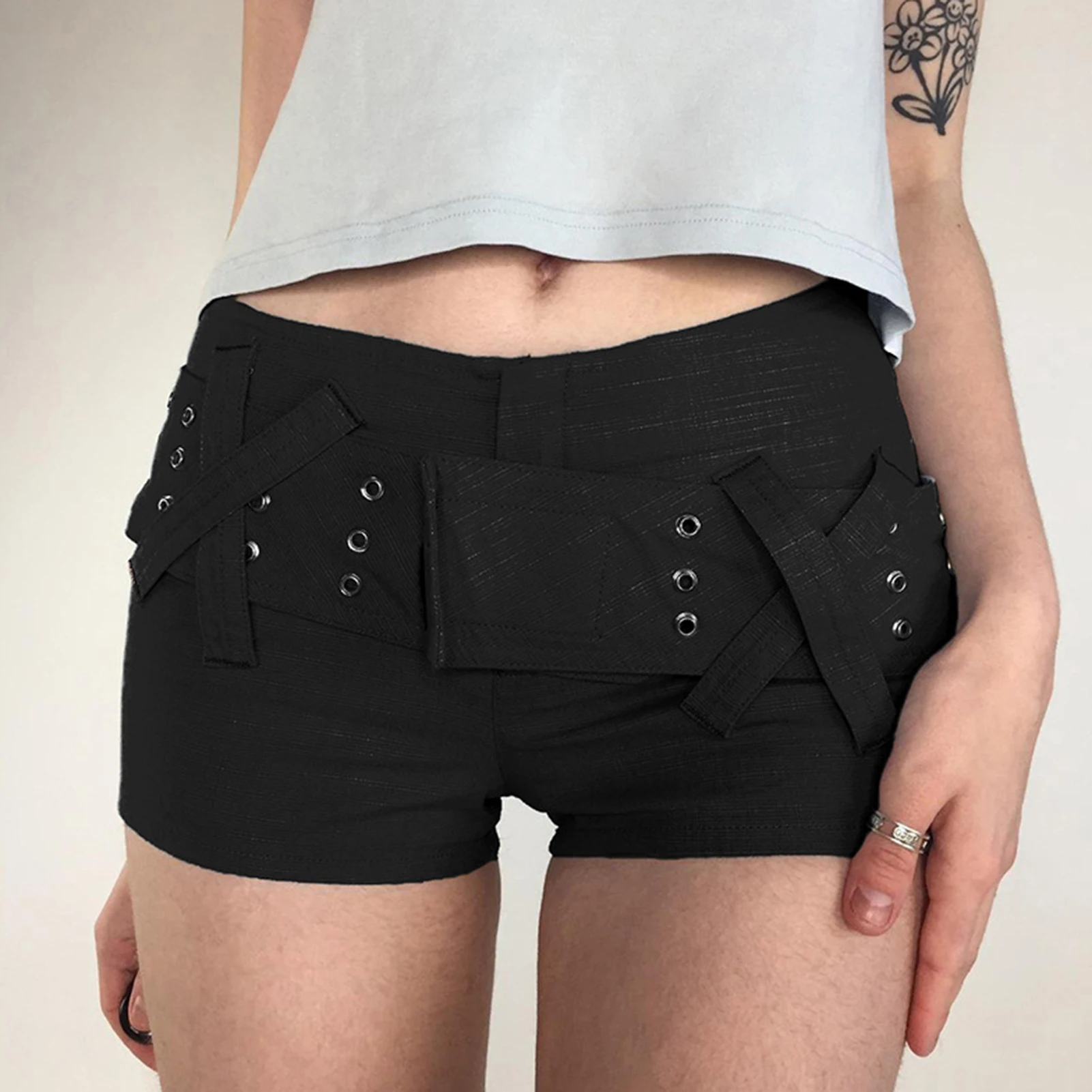 

Ladies Sexy Short Pants Low Waisted Women Black Jeans Pants Solid Color Slim Fit Y2K Style Elastic Streetwear Suit