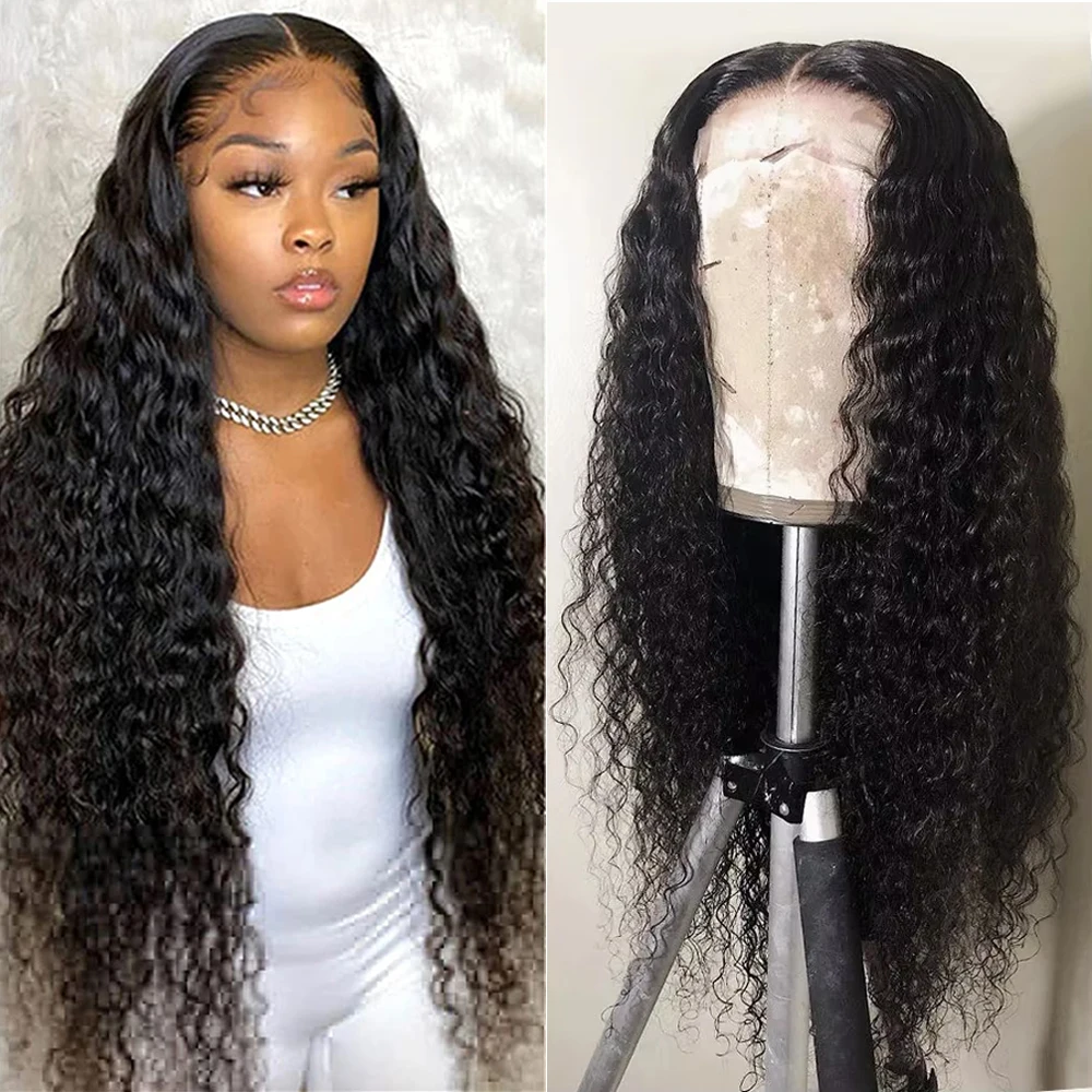 Фото Geeta Water Wave Drawstring Wig 13x4 Frontal Wig Water Curly 13x6 Парики из натуральных волос на кружеве для женщин 4x4 5x5 Предварительно сорванные парики №1