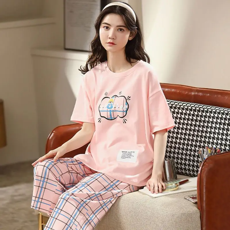 BZEL New Summer Women's Pajamas Set Sweet Home Set Casual Cotton Pajamas Comfortable FemmeFatalePajamas Cutepajamas Loosepajamas