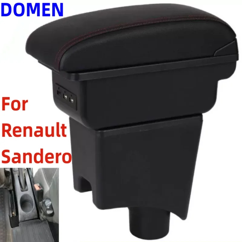 

For Renault Sandero Armrest Box Central Store Content With Retractable Cup Hole Large Space Dual Layer USB Charging