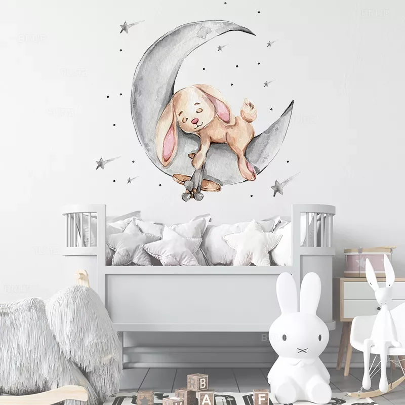 

Watercolor style cartoon bear Bunny Wall Stickers for Bbay Nursery Room Decoration Wall Decals for Kids Room Decor PVC Matte