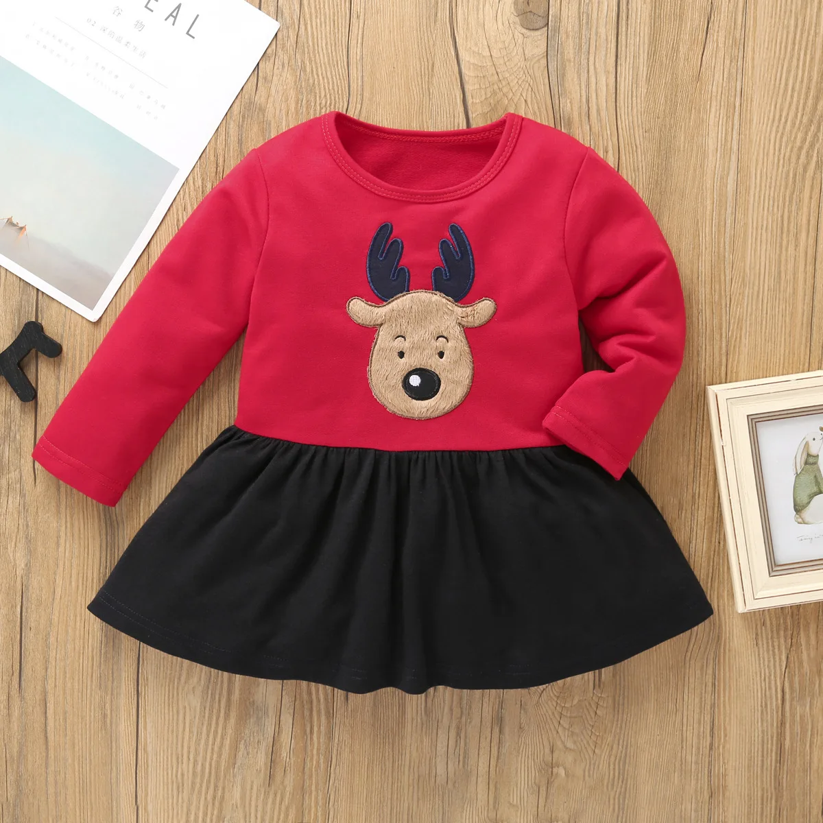 New Christmas Deer Printed Princess Baby Dress 2021 Toddler Infant Girl Xmas Clothes Long Sleeve Lace Tutu | Детская одежда и