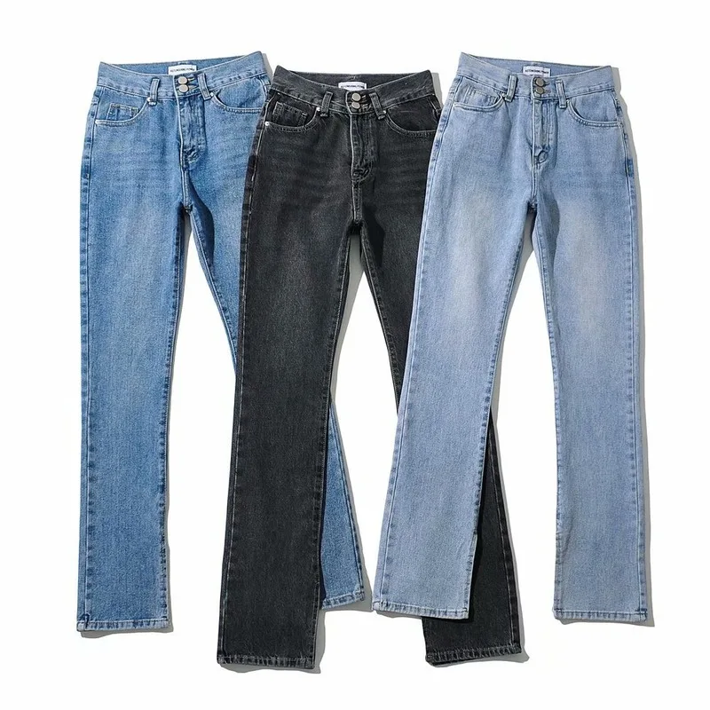 2021 Spring Fall New High Waist Mopping Pants Wide Leg Denim Trousers New Female Solid Pants Women Split Y2k Flared Blue Jeans