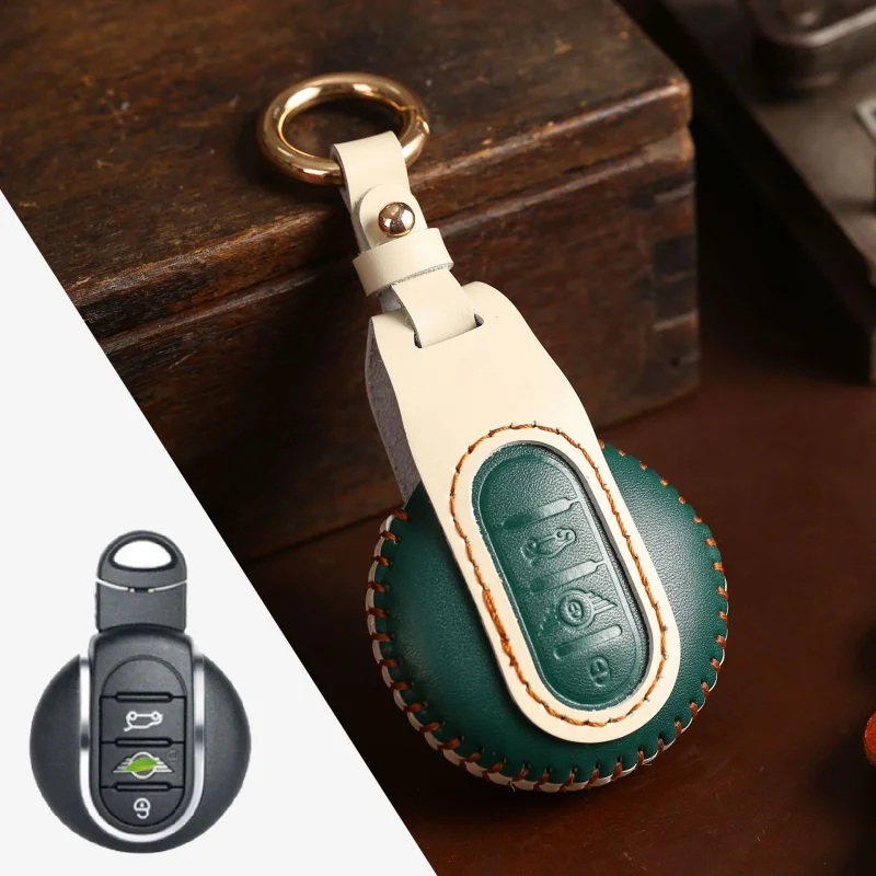 

Leather car Key Case Cover Fob Protector Accessories Keyring for BMW Mini Countryman Cooper F54 F55 F56 3 Button Keychain Holder