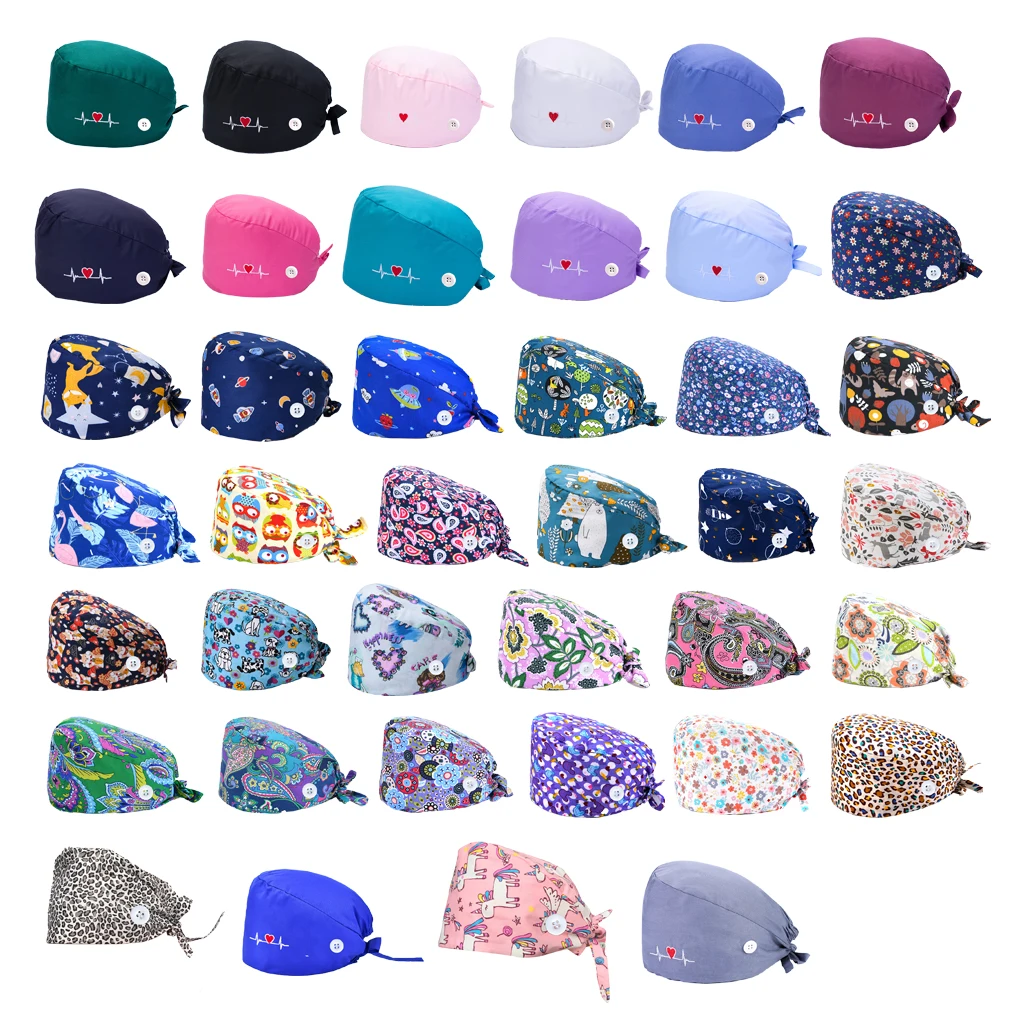 

Operating Hats Nurses Gourd-shaped Long-time Service Pure Color Buttons Pro Christmas Day Work Uniform Bouffant Caps