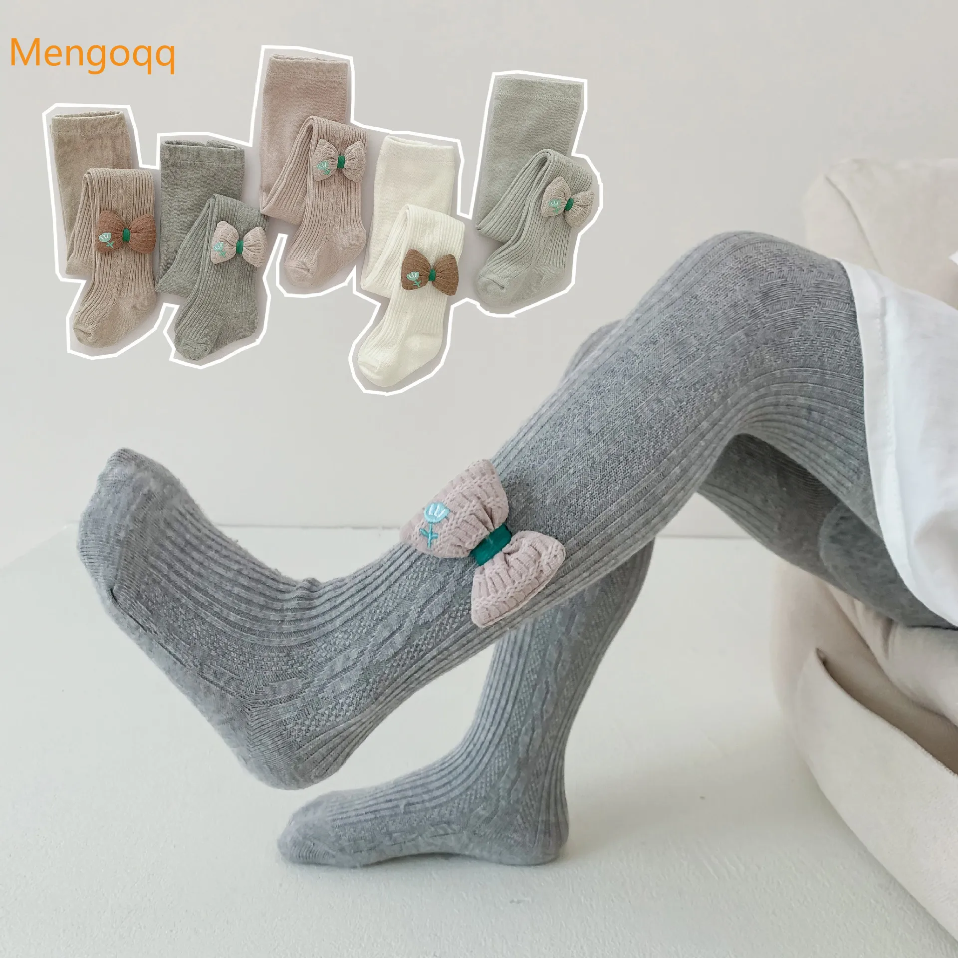 

Осенние вязаные хлопковые детские колготки Mengoqq, колготки для девочек, детские леггинсы с цветами из конопли